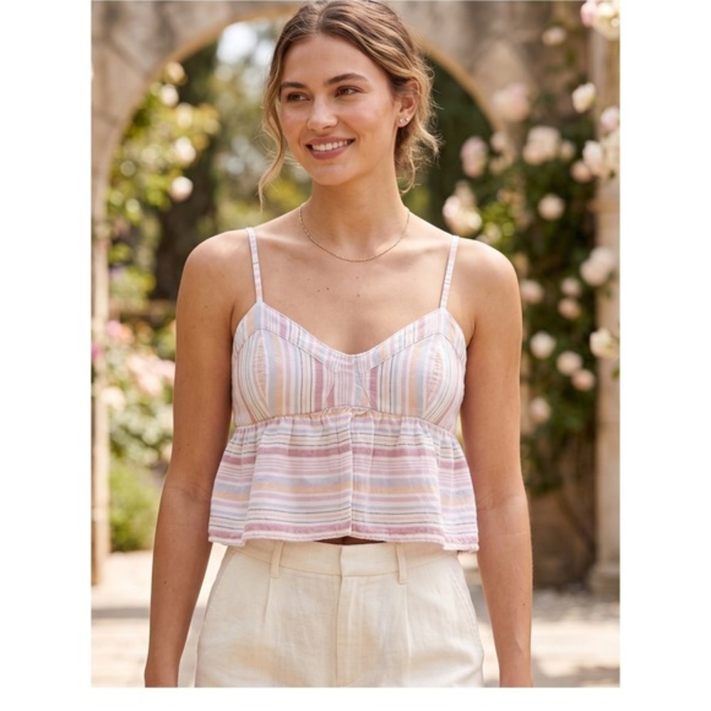 American Eagle Striped Babydoll Cami Top Pastel Pink Orange L